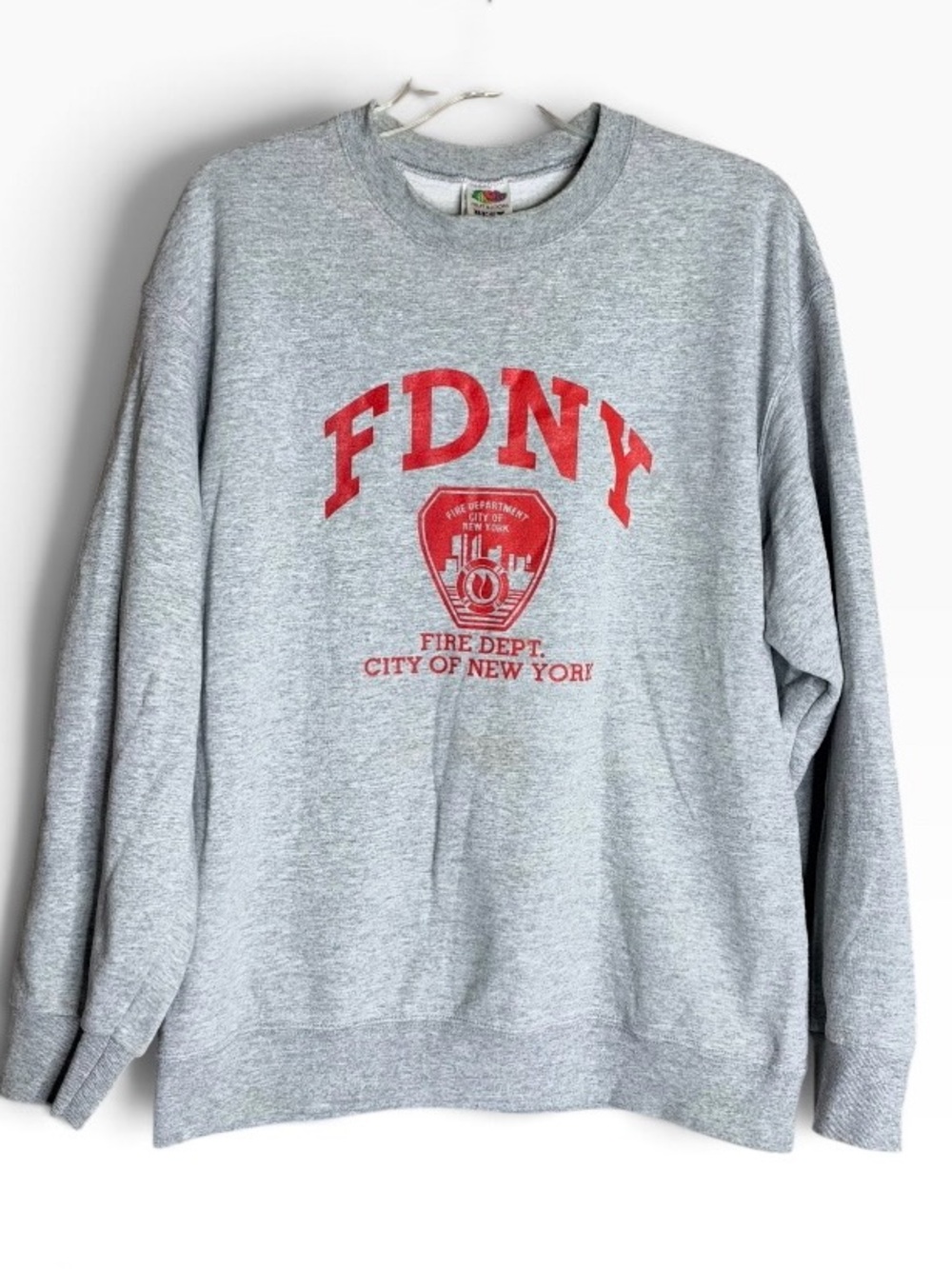 Vintage 90s FDNY New York Fire Department Sweatshirt Fruit of the Loom L Gray